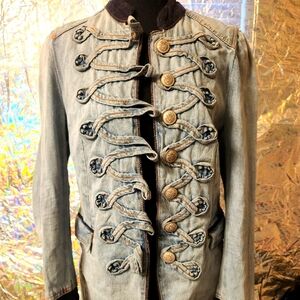 Free People military style double breasted jeans jacket with corduroy details